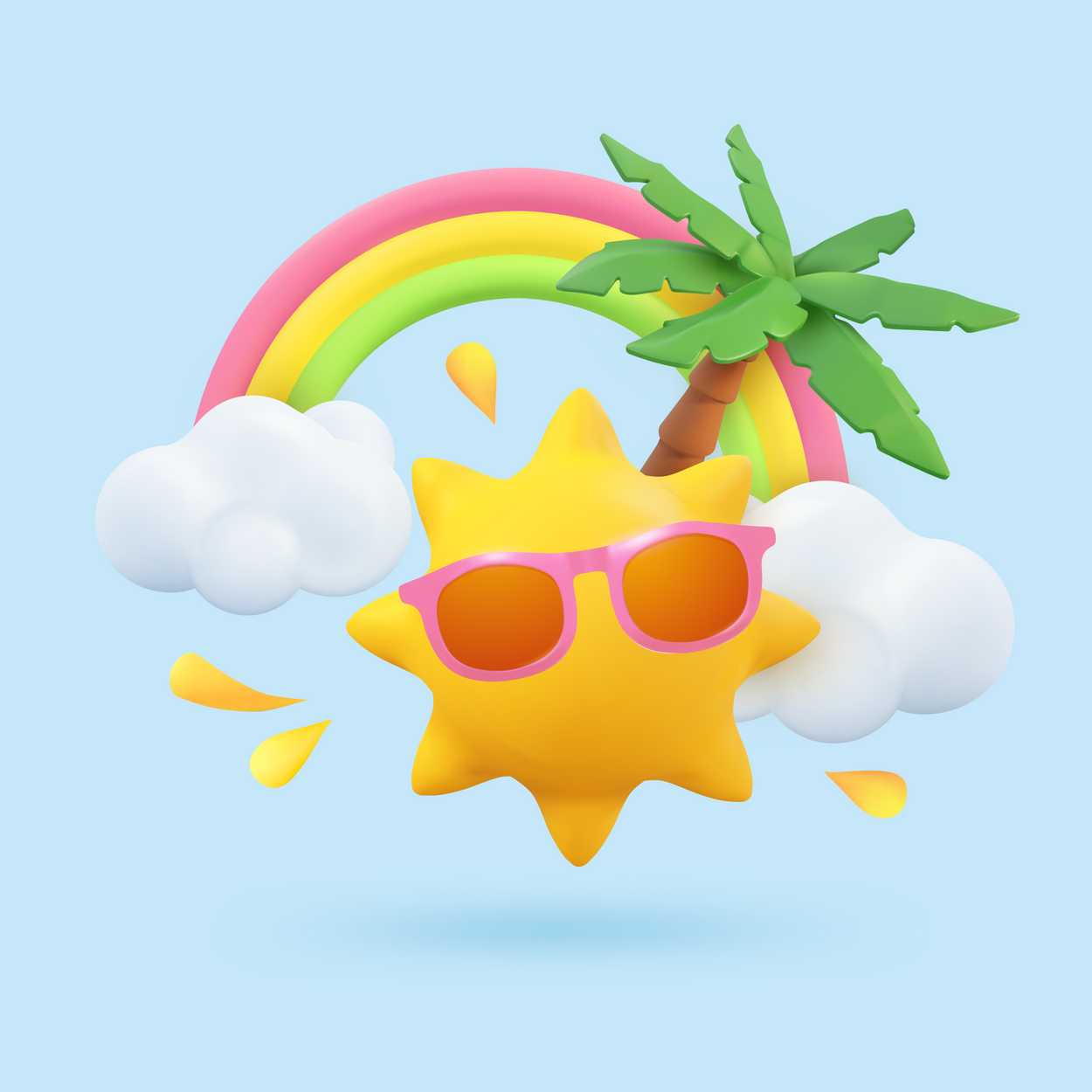 Summer, Sun and Palm 3d Illustration